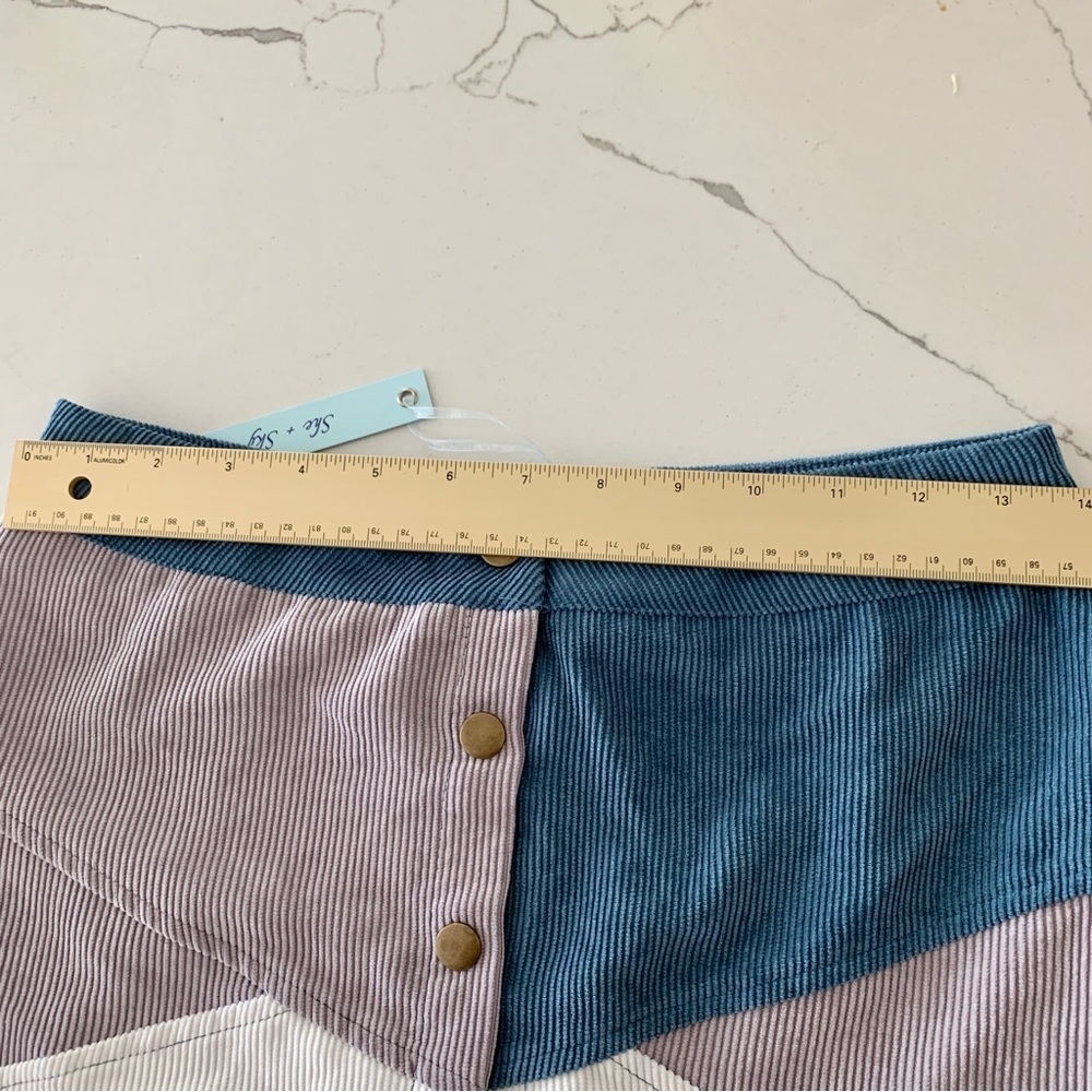 Blue Colorblock Patchwork Button-Up Corduroy Mini… - image 3